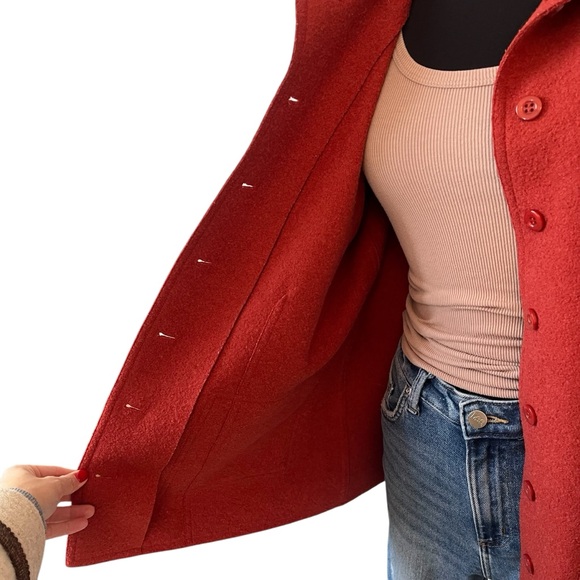 Vintage handmade rust wool felt coat button down M zip pockets - Picture 12 of 12